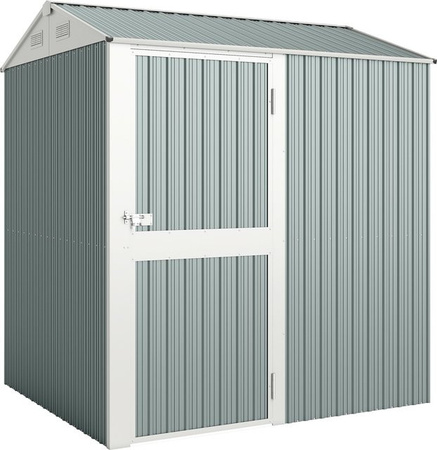 Outsunny Metall Gerätehaus aus verzinktem Stahl, abschließbarer Geräteschuppen mit Satteldach und Lüftungen, Hellgrau, B/T/H: 209 x 177 x 236 cm