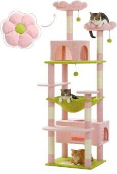 Pawz Road Großer Katzenbaum mit Höhle und Hängematte in Rosa, Höhe: 184 cm - Bild 1