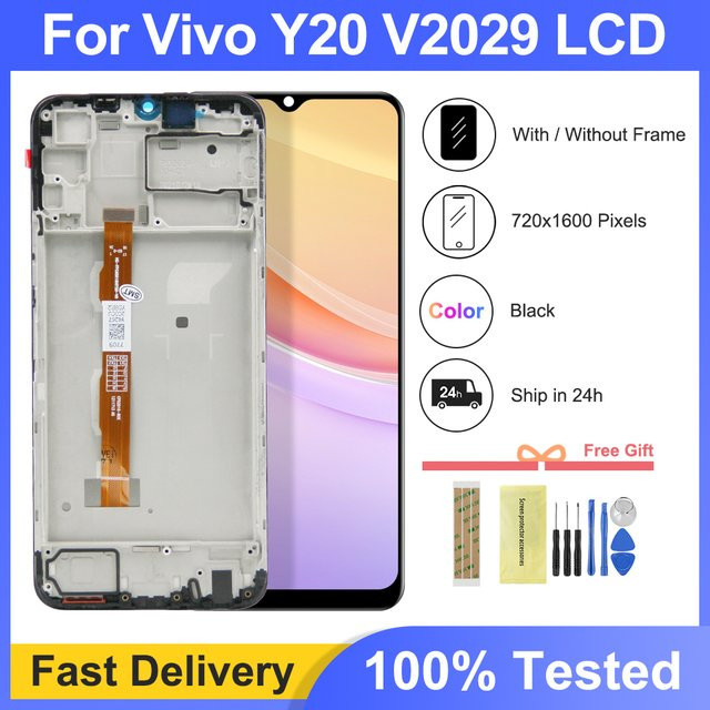 LCD-Display Touchscreen Ersatz für vivo Y20, Y20i und Y20s mit Rahmen, 6.51 Zoll, Schwarz - Bild 1