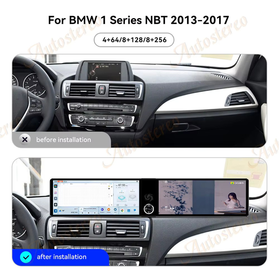 ZWNAV Dual Screen Android 14 Auto Radio mit Carplay und GPS Navigation für BMW 1 Serie F20 F21 (2013-2019), Schwarz - Bild 2