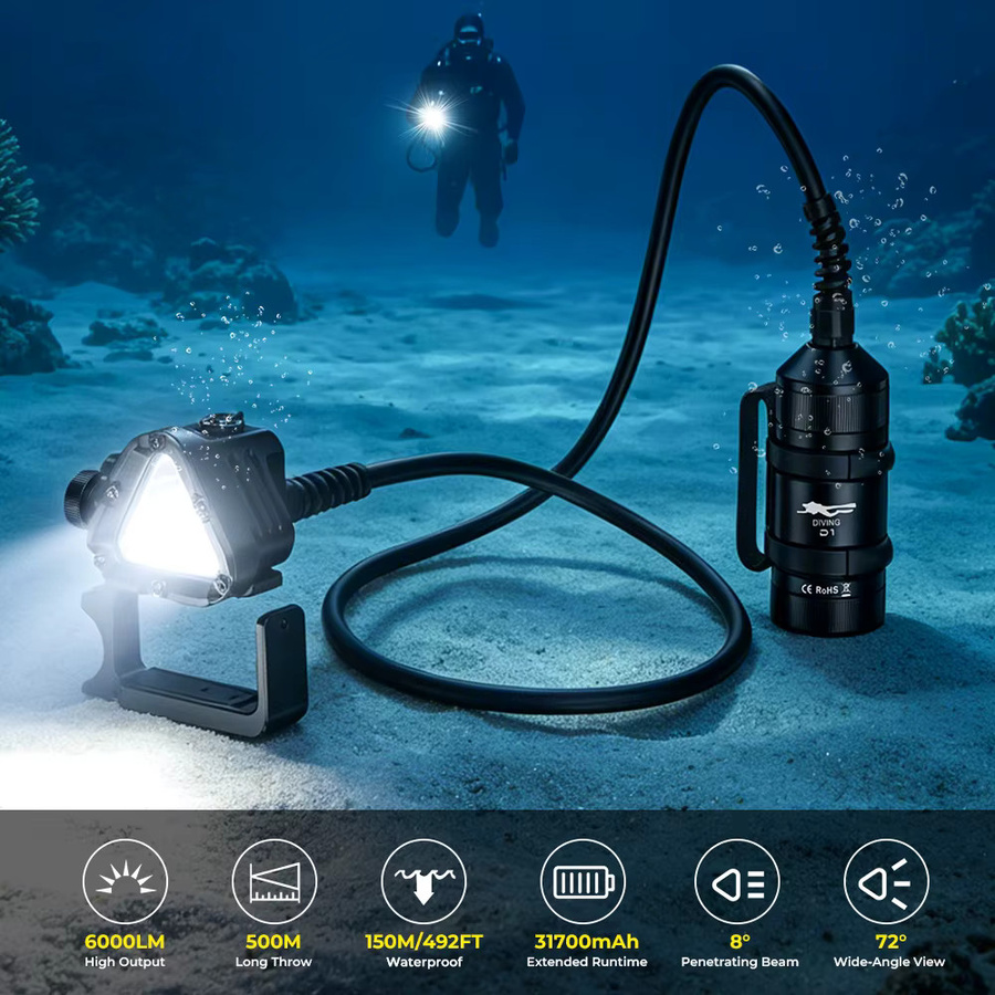 Wurkkos D1 Tauchlampe in Schwarz mit 6000lm Leuchtkraft und 46950 Akku für Höhlen-, Wrack- und Nachttauchen - Bild 3