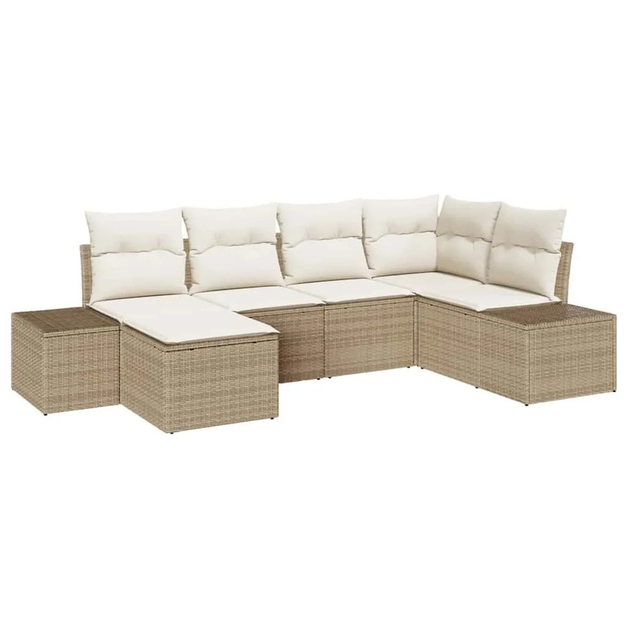 vidaXL Garten-Sofa-Set aus Poly-Rattan in Beige und Creme mit 6 Teilen und Kissen - Bild 2