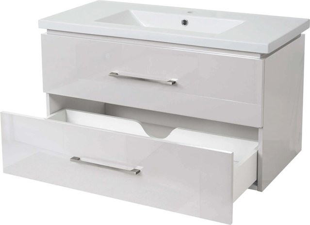 MCW Waschtisch-Set D16 mit Waschbecken und Unterschrank, Hochglanz Weiß, B: 90 cm, H: 54 cm, T: 46 cm - Bild 2