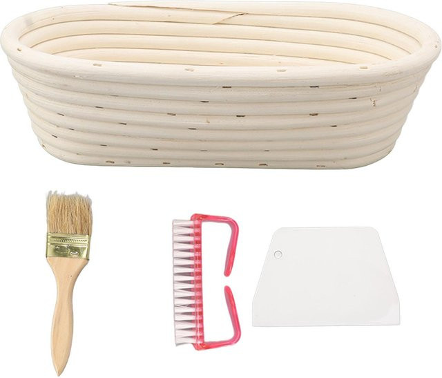 CosyHome Brotgärkörbchen Set Oval aus Naturrattan mit Teigschaber und Tuch in White, Durchmesser: 25 cm - Bild 1