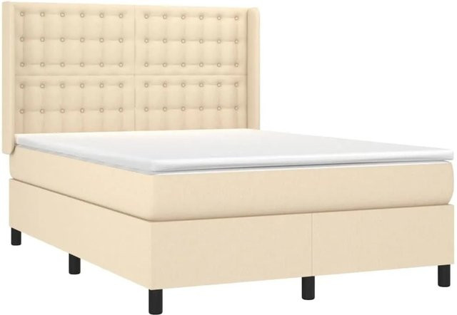 vidaXL Boxspringbett mit Matratze in Beige, Hybrid-Bett mit LED-Unterbettbeleuchtung und USB-Ladeport, B/T: 140 x 200 cm - Bild 1