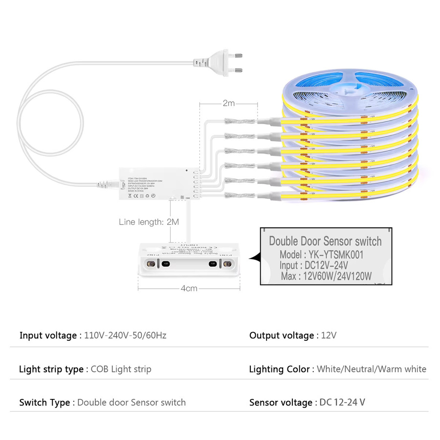 CHNAITEKE COB LED-Streifenleuchte mit Türsensor, 12 V, Neutralweiß, selbstklebende LED-Bandleuchte für Schrank, Garderobe, Vitrine oder Weinkeller - Bild 2