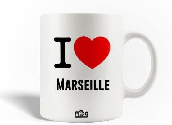 MANIACASE Tasse Ich liebe Marseille aus Keramik in Weiß mit 300 ml Volumen, spülmaschinenfest und mikrowellengeeignet - Bild 1