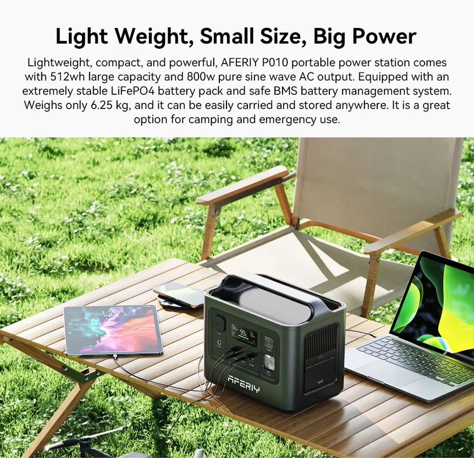 Aferiy P010 Tragbares Kraftwerk mit 800 W und 512 Wh, Außengenerator mit LiFePO4-Akku und 8 Ausgängen, EU-Stecker - Bild 2