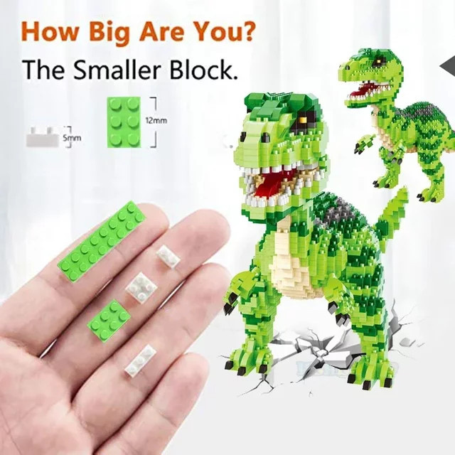 hehepopo Dinosaurier-Mikroblöcke, Tyrannosaurus Rex-Modellfigur, Grün, 1.457 Teile - Bild 1