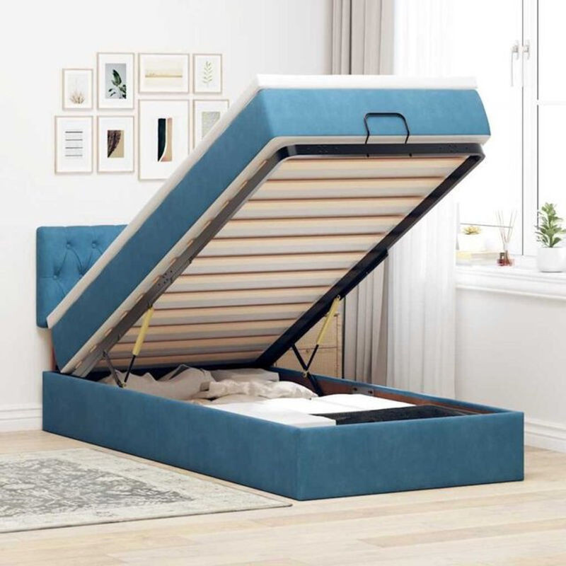 Vidaxl Ottoman Polsterbett mit Matratze und LED-Beleuchtung aus Samt in Blau, B/T/H: 100 x 200 x 78 cm - Bild 1
