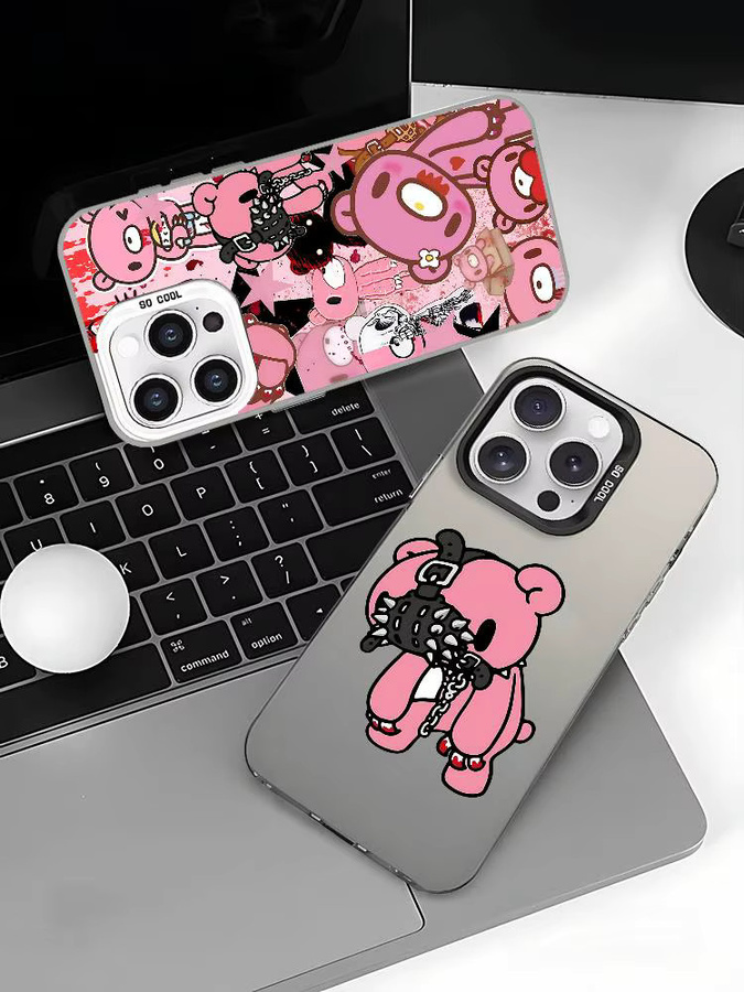 Mesuca Handyhülle mit Cartoon Gloomy Bear Design für iPhone 11 bis 17 Pro Max Plus, stoßfeste Rückseite, Farbe: Silber - Bild 6