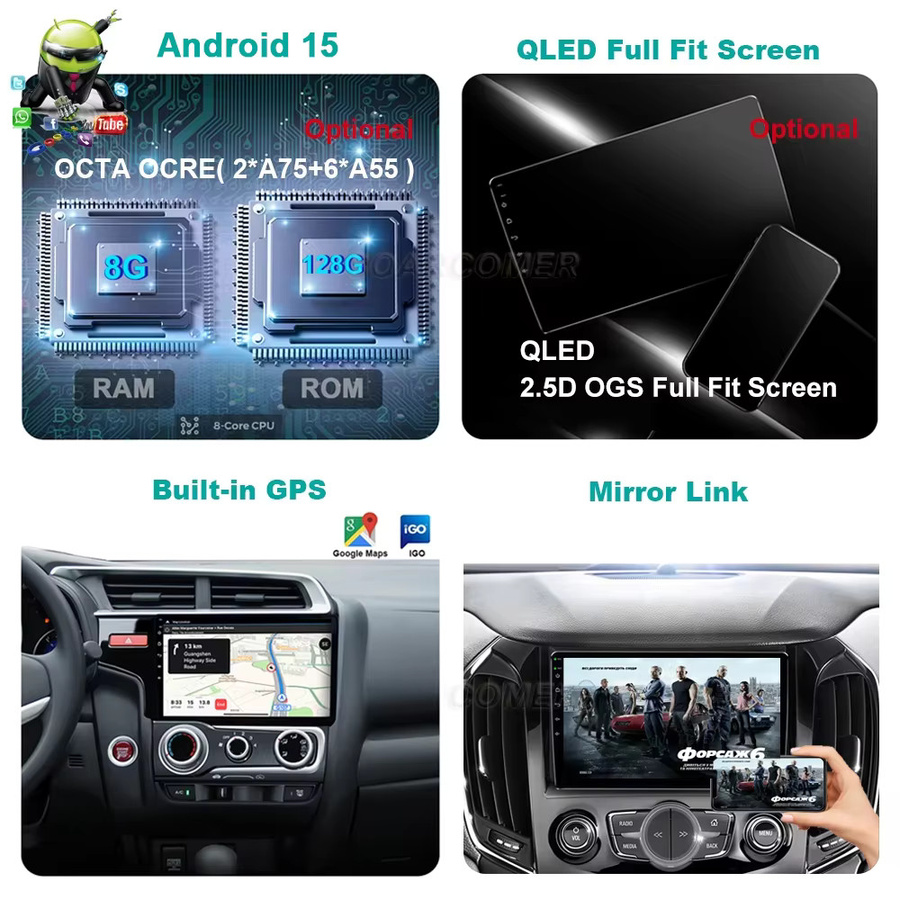 Junda Navi Smart Head Unit mit GPS und Wireless CarPlay sowie Android Auto für Toyota Yaris XP90 Vitz (2005-2011), Schwarz - Bild 3