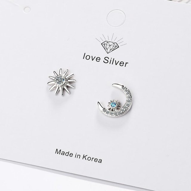 Ohrstecker 925 Silber, Stern Mond, Zirkonia, Damen - Bild 1
