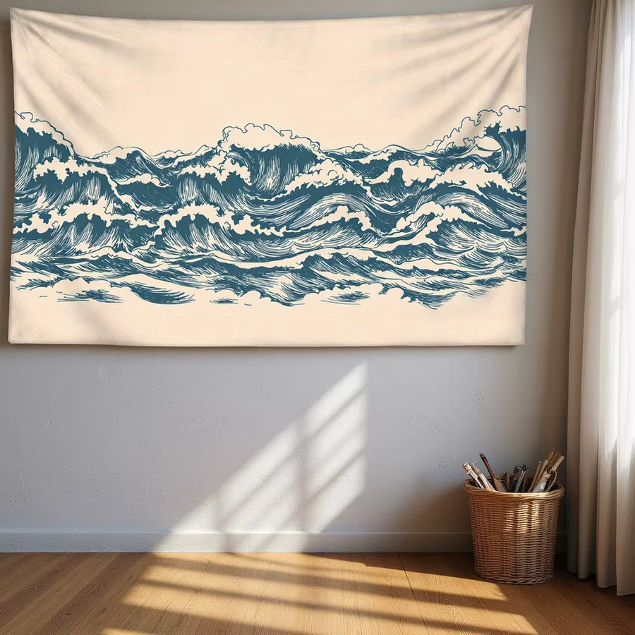VIKAMA Japanischer Wellen-Wandteppich in Multicolour, abstrakter Wandbehang im Querformat, Breite: 90 cm, Höhe: 60 cm - Bild 2