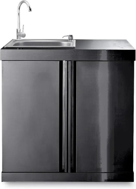 MyOutdoorKitchen Modul mit Spülbecken aus Edelstahl und Aufbewahrungsschrank Black Collection in Schwarz-Anthrazit matt, B/T/H: 85,5 x 58,0 x 83,0 cm - Bild 1