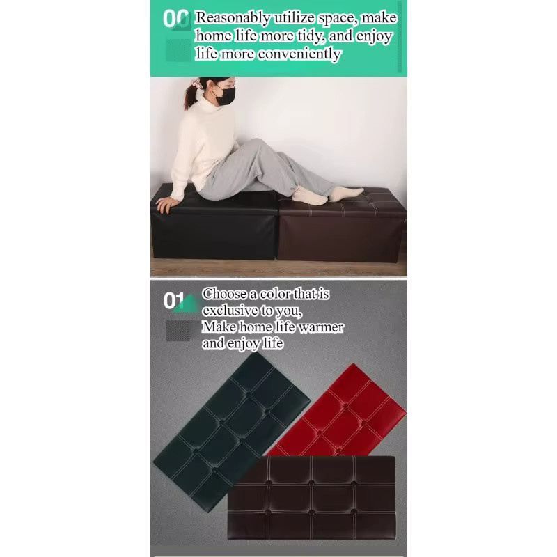 LIUSHADUOLA Leder-Aufbewahrungshocker in Schwarz, klappbarer Sofahocker mit Knopfheftung für Erwachsene - Bild 3