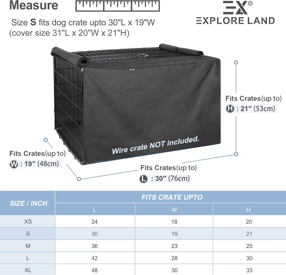 Explore Land Hundekäfigabdeckung aus strapazierfähigem Polyester für 42-Zoll-Drahtkäfige, Schwarz - Bild 3