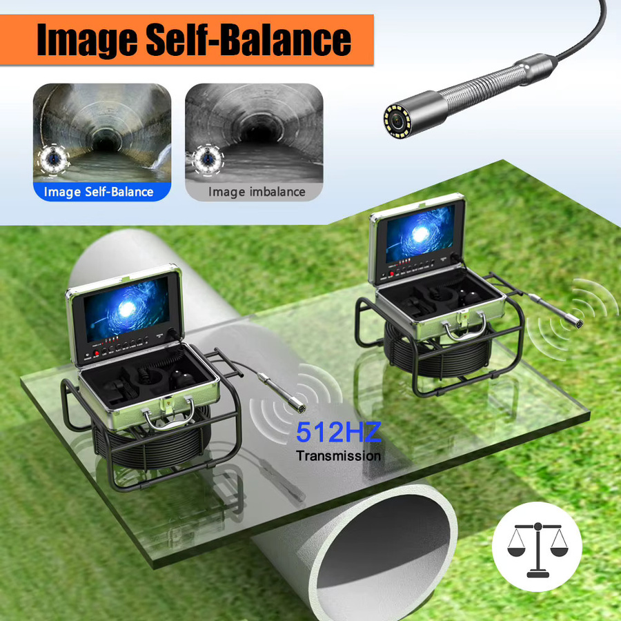 GAMWATER Kanalinspektionskamera mit 9-Zoll-Monitor, 512Hz Selbstnivellierende AHD 1080P Endoskopkamera mit 12 weißen Lichtern, Weiß - Bild 2
