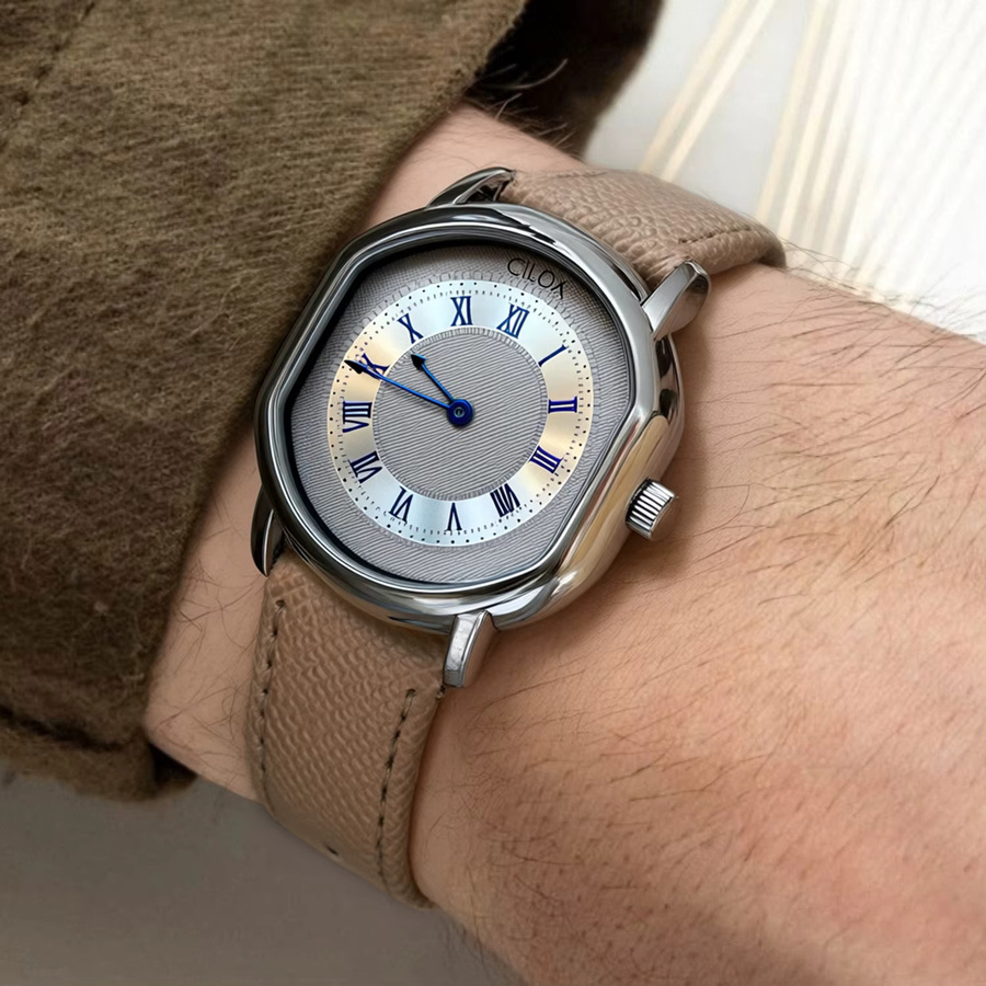 CILOA Armbanduhr, Herren, Quarz, Silber, Leder, Eckig - Bild 2