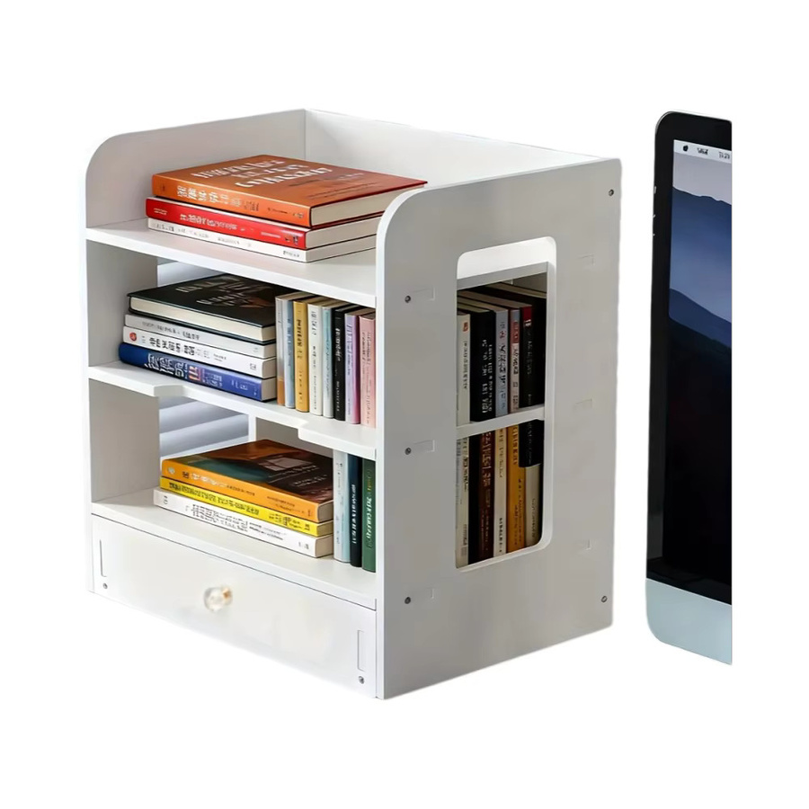 Weißer 3-stufiger Desktop-Aktenorganizer aus Kunststoff mit Schublade und Fächern für deinen Schreibtisch - Bild 2