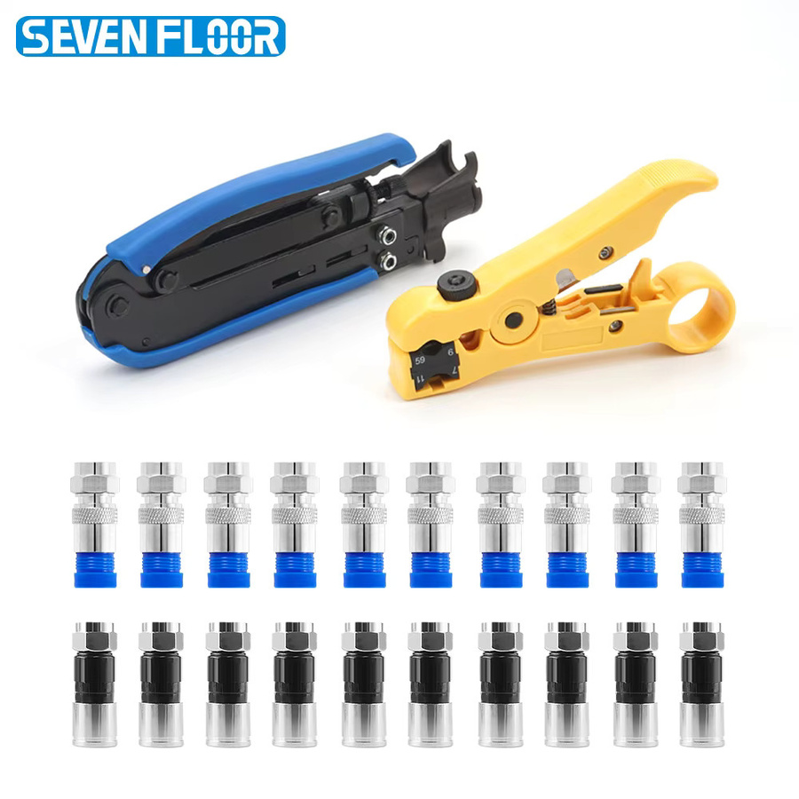 Koaxialkabel-Crimper-Set mit 20 RG6-F-Anschlüssen und verstellbarem RG6-Abisolierer sowie Koaxial-Kompressionswerkzeug von Seven Floor - Bild 2