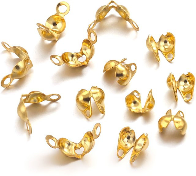 Edelstahl Verbindungsverschluss, Kugelkette, Crimp-End-Perlenkappen, Gold - Bild 1