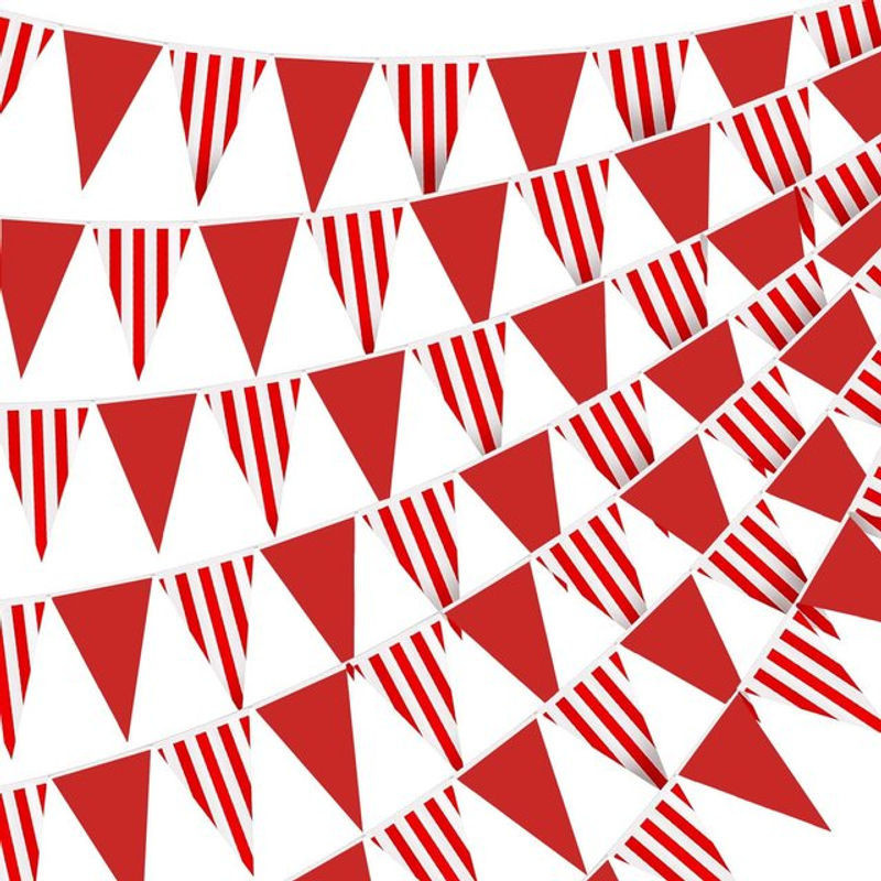 20 Stück rot-weiß gestreifte Karnevals-Wimpelkette aus Kunststoff, wasserdichte geometrische Dreieck-Wimpel für Geburtstag und Zirkus-Party-Deko - Bild 1