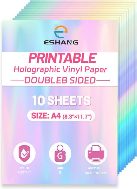 ESHANG Regenbogen Holographisches Vinyl Papier für Tintenstrahldrucker, 10 Blatt, Wasserfest, Doppelseitig, Glänzend, Farbe: Multicolour, Format: A4 - Bild 1