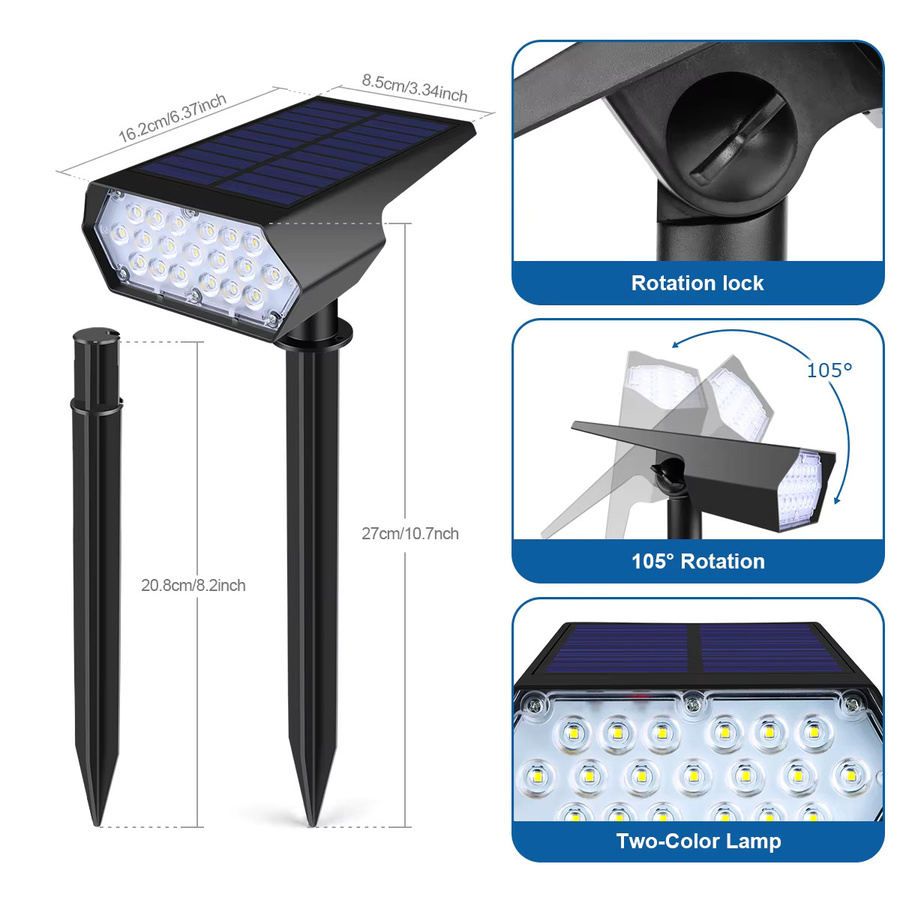Lcamaw Solar-LED-Gartenlampe wasserdicht für Terrassen und Wege zur Wand- oder Bodenmontage - Bild 3