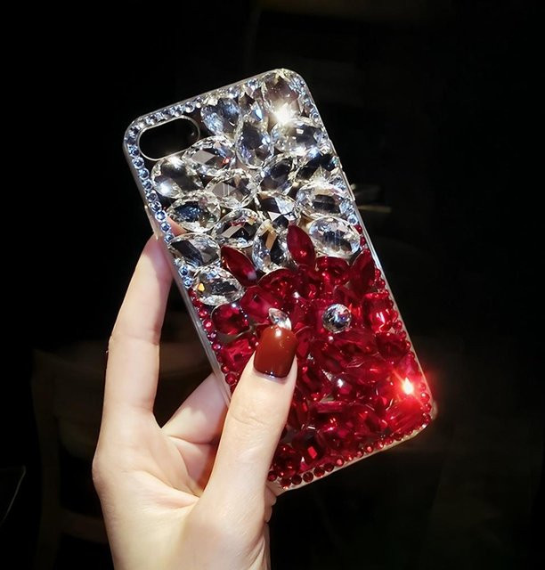 Luxus Strass Kristall Blume Handyhülle für Samsung Galaxy S23 Plus in Weiß/Rot - Bild 1