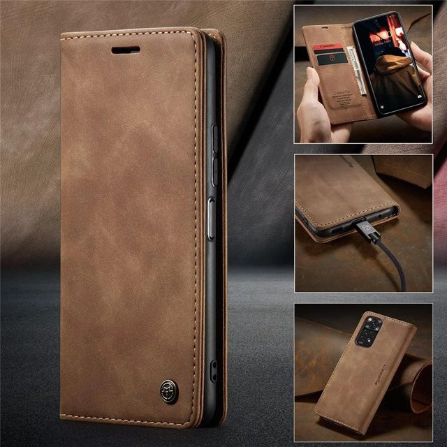 Matte Lederhülle für Xiaomi Mi 9T 10T 11T 12T Pro Lite 5G Redmi Note 8 9s 10 11 11S 12 Pro Poco X5 F3 M3 Pro Wallet Flip Cover in Braun - Bild 1