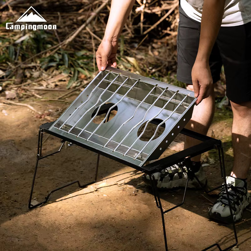 CAMPINGMOON CK-50PG Doppelkopf-Edelstahl-Kochplattenrahmen im koreanischen Stil, winddichter IGT Dual-Einheit für Campingkocher, Silber - Bild 2