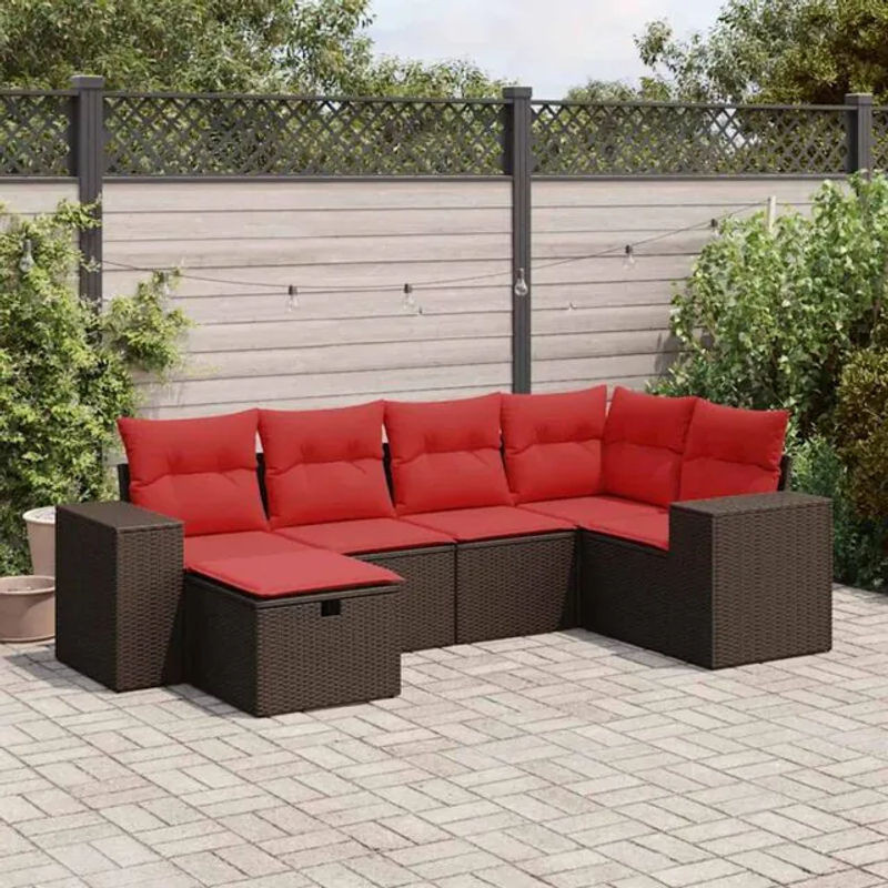 6-teilige Garten-Sofagarnitur mit Kissen aus Polyrattan und Stahl in Braun von vidaxl - Bild 1