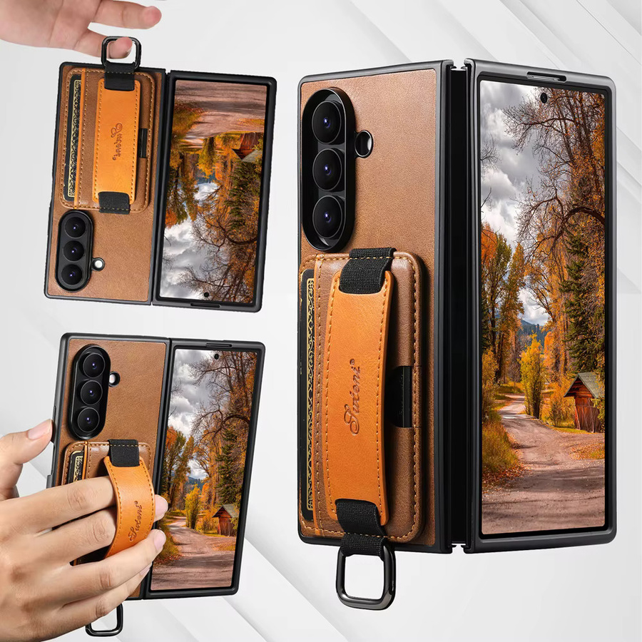 Lederhandtasche für Samsung Galaxy Z Fold 7 6 5 mit Kartenhalter und Handgriff in Blau - Bild 3