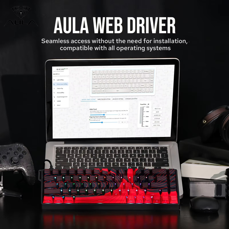 AULA WIN60 WIN68 HE Magnetische Gaming Tastatur mit Hall Effect, Rapid Trigger 8K, RGB und Hotswap, Schwarz - Bild 2