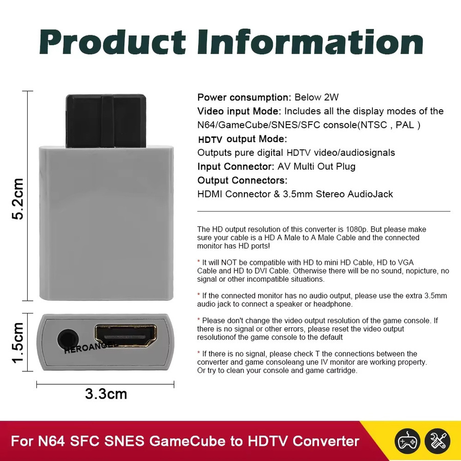 Mayflash HDMI Konverter Adapter für N64, GameCube, SFC und SNES mit 1080P Full HD und 3,5-mm-Audioanschluss für PC und HDTV-Monitore - Bild 6