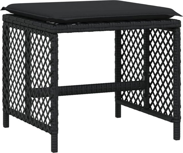 vidaXL Gartenhocker Set aus 4 Stück aus Polyrattan mit Kissen, Hellgrau, B/T/H: 41 x 41 x 36 cm - Bild 1