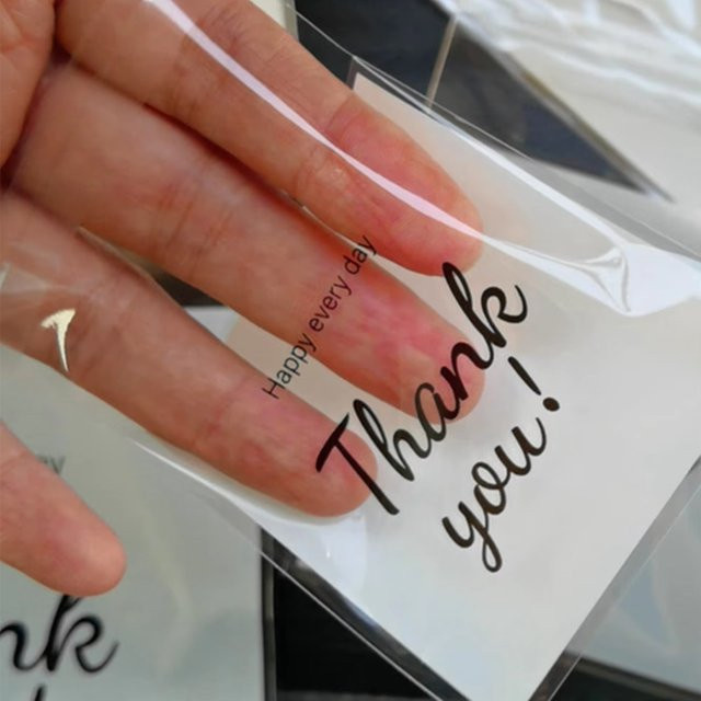 100 Stück transparente OPP-Beutel mit Dankeschönmuster als kleine selbstdichtende Geschenktüten für deine Partydekoration - Bild 1