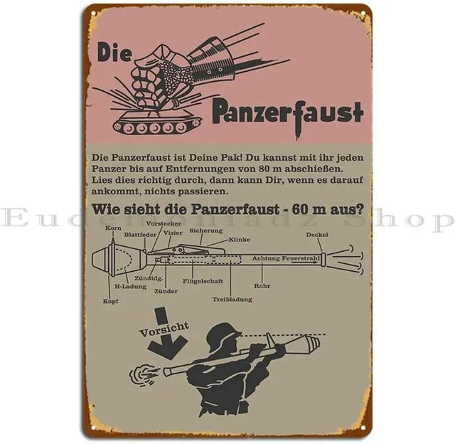 ZX ART Metallschild Panzerfaust WW2 Infografik Diagramme, Blechposter Silber, B/H: 30 x 20 cm - Bild 1