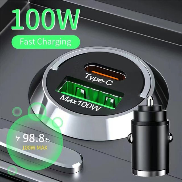 100W Mini Auto Ladegerät mit PD Typ C Schnellladetechnologie in Schwarz für iPhone, Samsung und Xiaomi - Bild 1