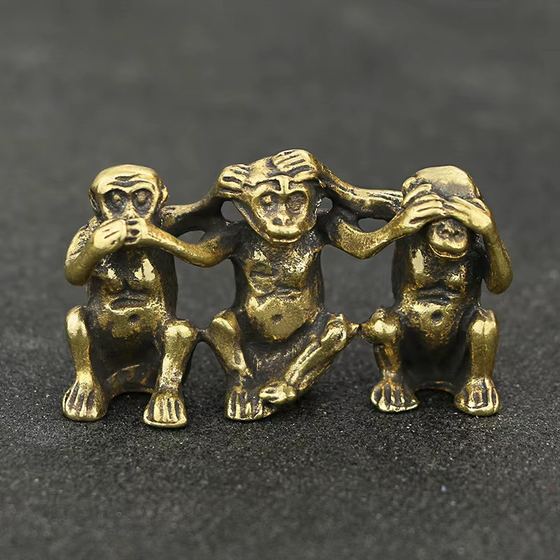 ELESAHOME Retro Messing Skulptur 3-Affen No Speak Hören Look, Goldene Tierfigur als dekoratives Ornament für Schreibtisch und Home Office - Bild 2
