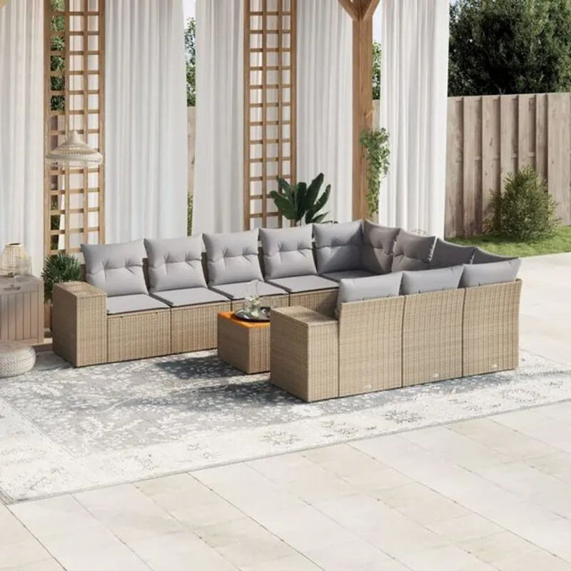 Vidaxl 11-tlg. Garten-Sofagarnitur aus Polyrattan mit Kissen in Beige und Grau - Bild 1