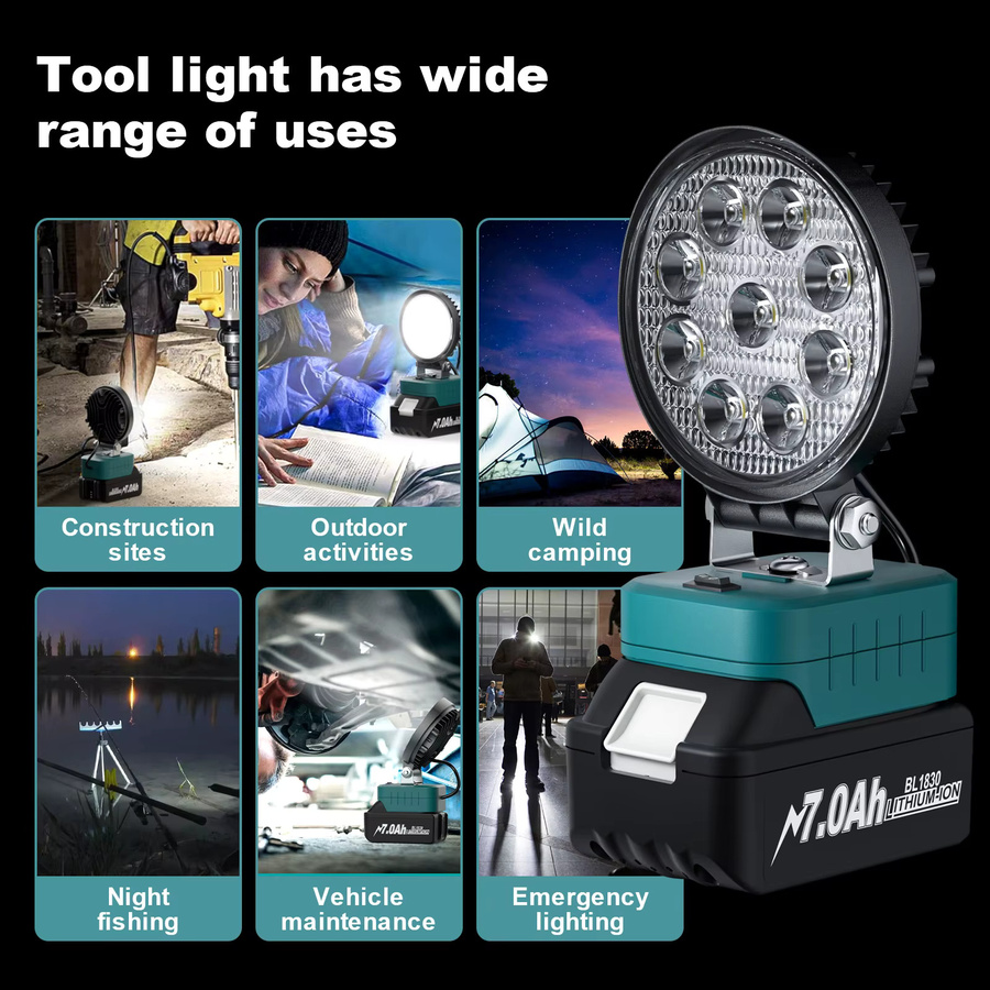 Turpow LED Arbeitsleuchte 27W Schwarz für Makita 18V Akkus BL1815N BL1820 BL1830 BL1840 BL1850 BL1860 - Bild 2