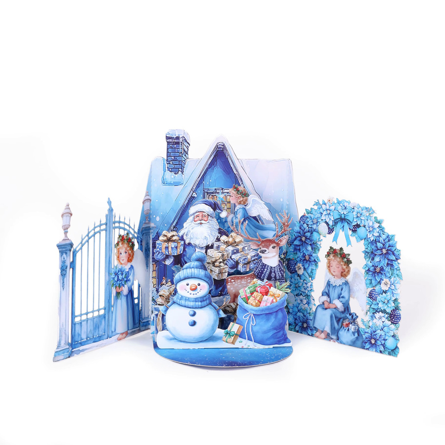 Opjoys 3D-Pop-up-Weihnachtskarten mit festlicher Heimszene in Blau aus Papier - Bild 2