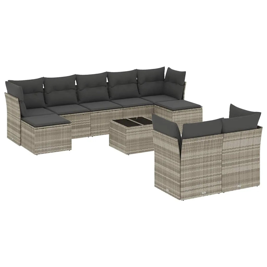 vidaXL 10-tlg. Garten-Sofagarnitur in L-Form mit Polyrattan und Kissen, Hellgrau - Bild 2
