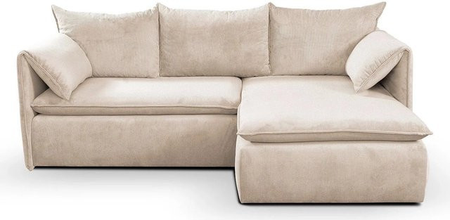 Vente-unique Schlafsofa Teodora in Beige mit Cord-Bezug und L-Form - Bild 1