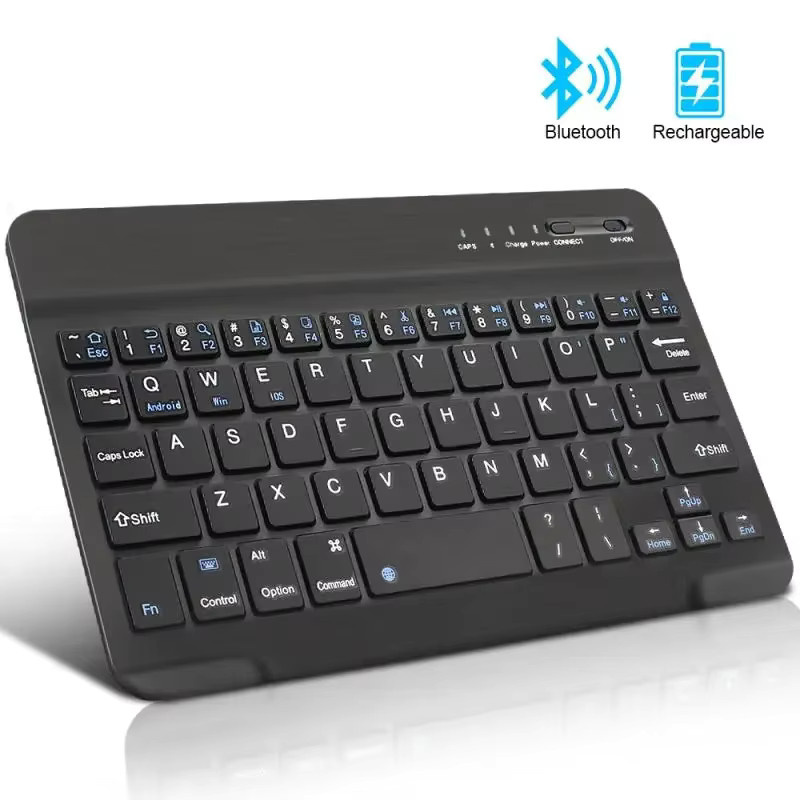 KEBIDUMEI Bluetooth-Mini-Tastatur in Schwarz, wiederaufladbare tragbare Tastatur für PC, Laptop und Tablet mit englisch/russischer Beschriftung - Bild 7