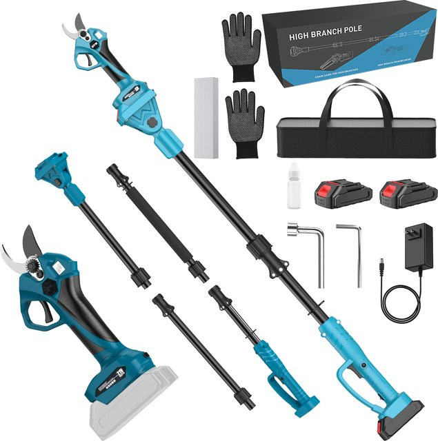 OWJHE Kabellose elektrische Hochastschere mit 40mm Schnittkapazität und 2m Verlängerungsstange für Makita LXT Akkus, Blau - Bild 1