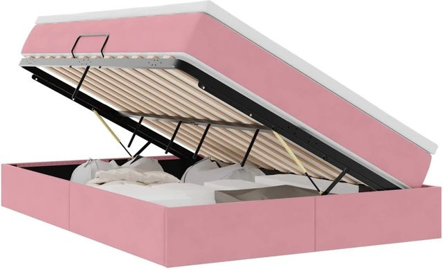 vidaXL Stauraumbett mit Matratze in Rosa aus Samt, B/T/H: 140 x 200 x 48,5 cm - Bild 1