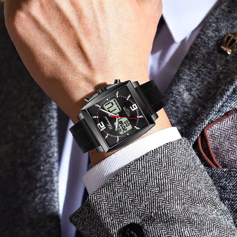 STARPERISH Armbanduhr Quarz, Edelstahl, Eckig, Schwarz, Silikon, Herren - Bild 2